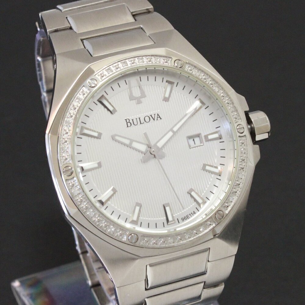 Bulova Men's Watch Diamond-Accent Bezel Integrated Bracelet Silver Textured Dial - Picture 5 of 15